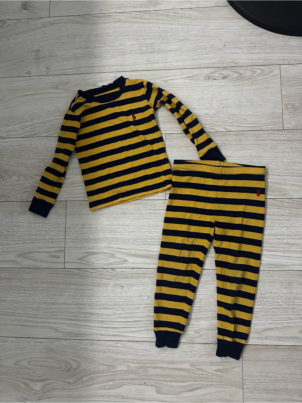 Polo by Ralph Lauren Yellow & Navy Striped Kids Pajama Set